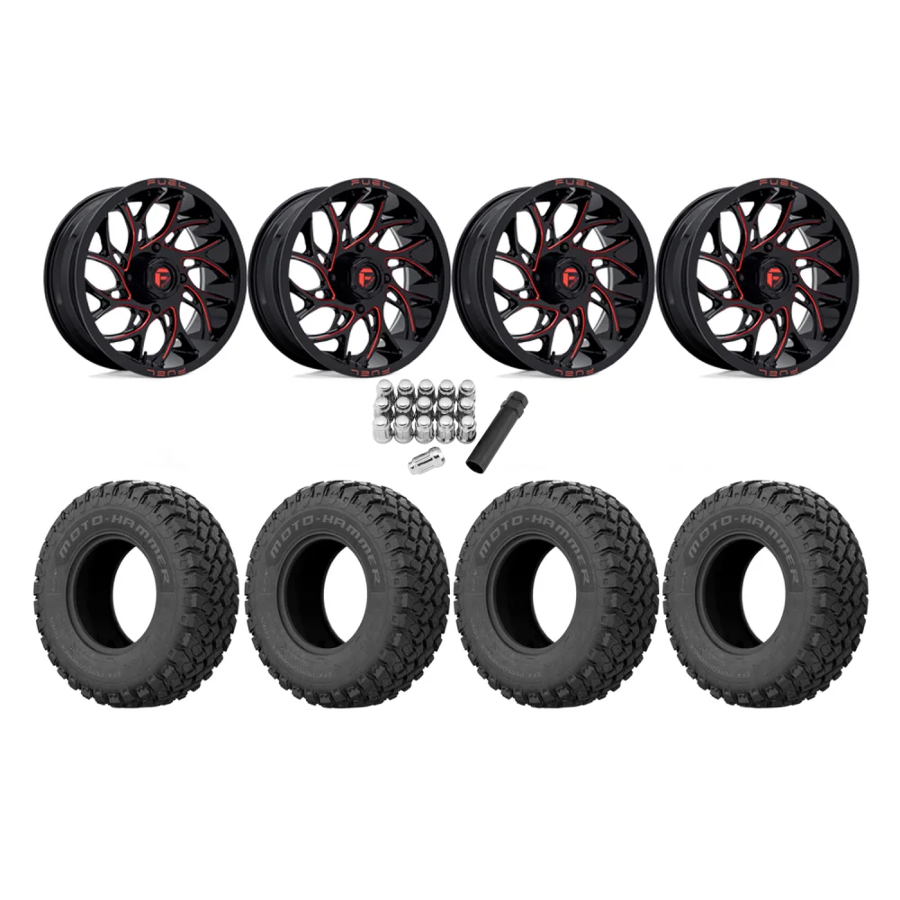 EFX Motohammer 34x10-20 Tires on Fuel Runner Candy Red Wheels, complete kit