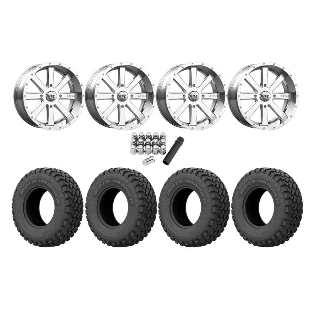 EFX MotoHammer 34x10-20 Tires on MSA M34 Flash Chrome Wheels, complete kit