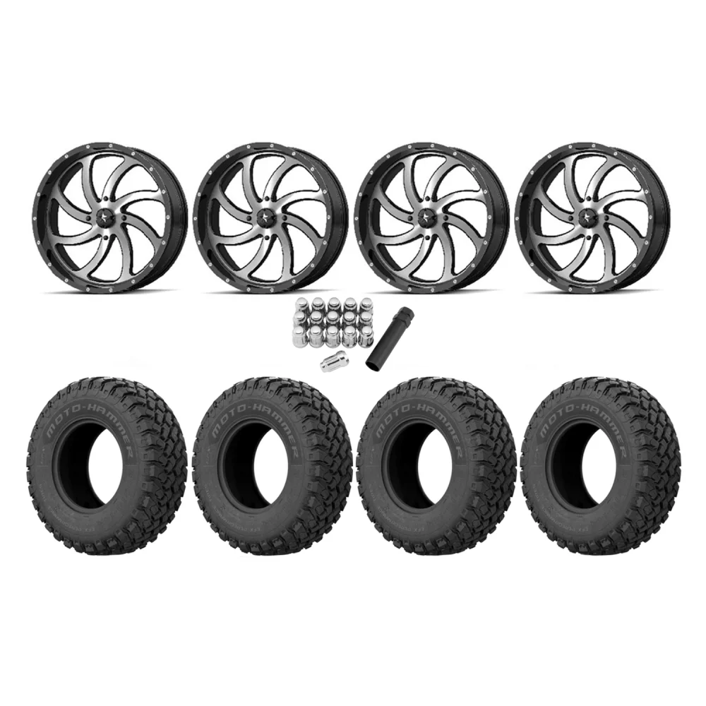 EFX MotoHammer 34x10-20 Tires on MSA M36 Switch Machined Wheels, complete kit