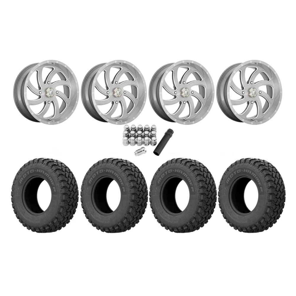 EFX MotoHammer 34x10-20 Tires on MSA M36 Switch Brushed Titanium Wheels, complete kit