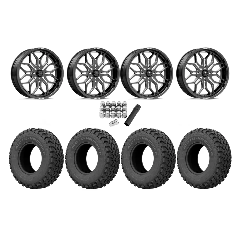 EFX MotoHammer 34x10-20 Tires on MSA M47 Sniper Gloss Black Milled Wheels, complete kit