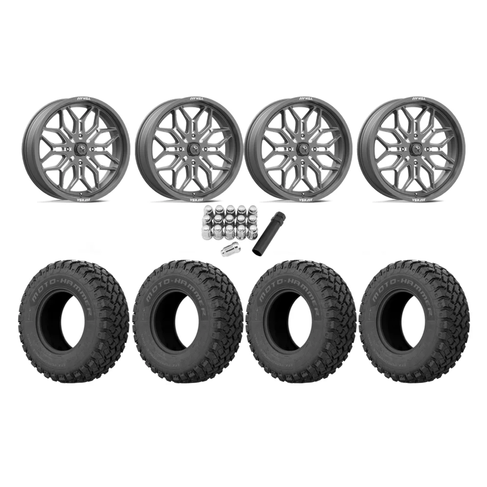 EFX MotoHammer 34x10-20 Tires on MSA M47 Sniper Gunmetal Milled Wheels, complete kit
