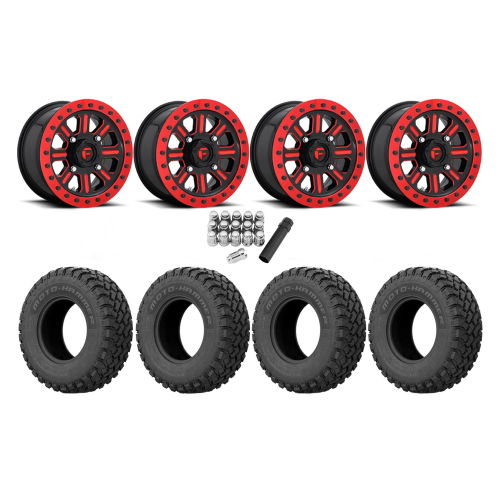 EFX MotoHammer 32x10-15 Tires on Fuel Hardline Gloss Black with Candy Red Beadlock Wheels
