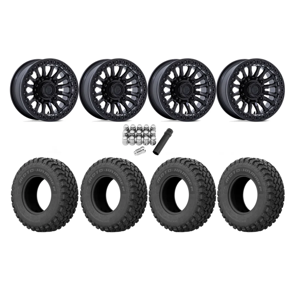 EFX MotoHammer 32x10-15 Tires on Fuel Rincon Blackout Beadlock Wheels, complete kit