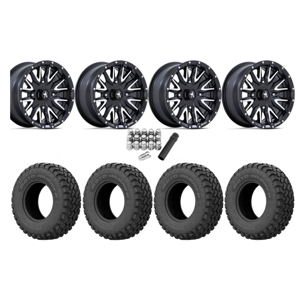 EFX MotoHammer 32x10-15 Tires on MSA M49 Creed Matte Black & Machined Wheels, complete kit