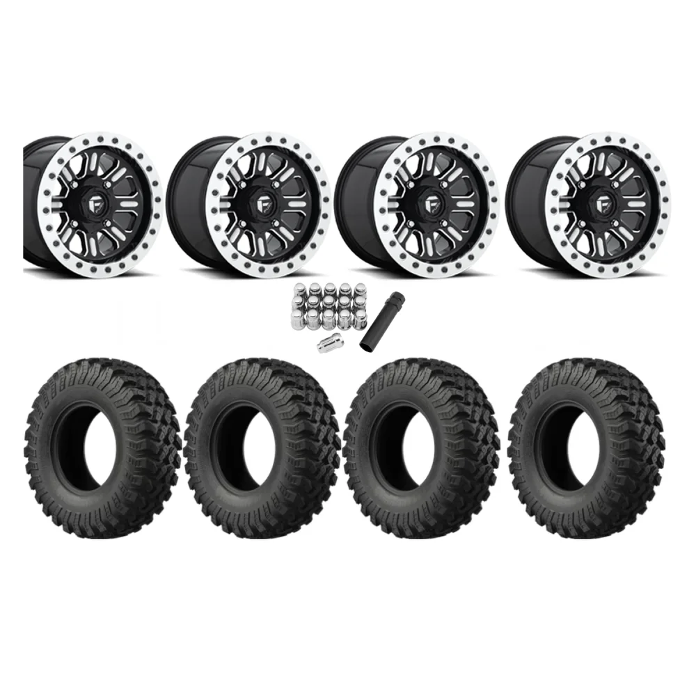 EFX MotoRally 37x10-15 Tires on Fuel Hardline Gloss Black Milled Beadlock Wheels, complete kit