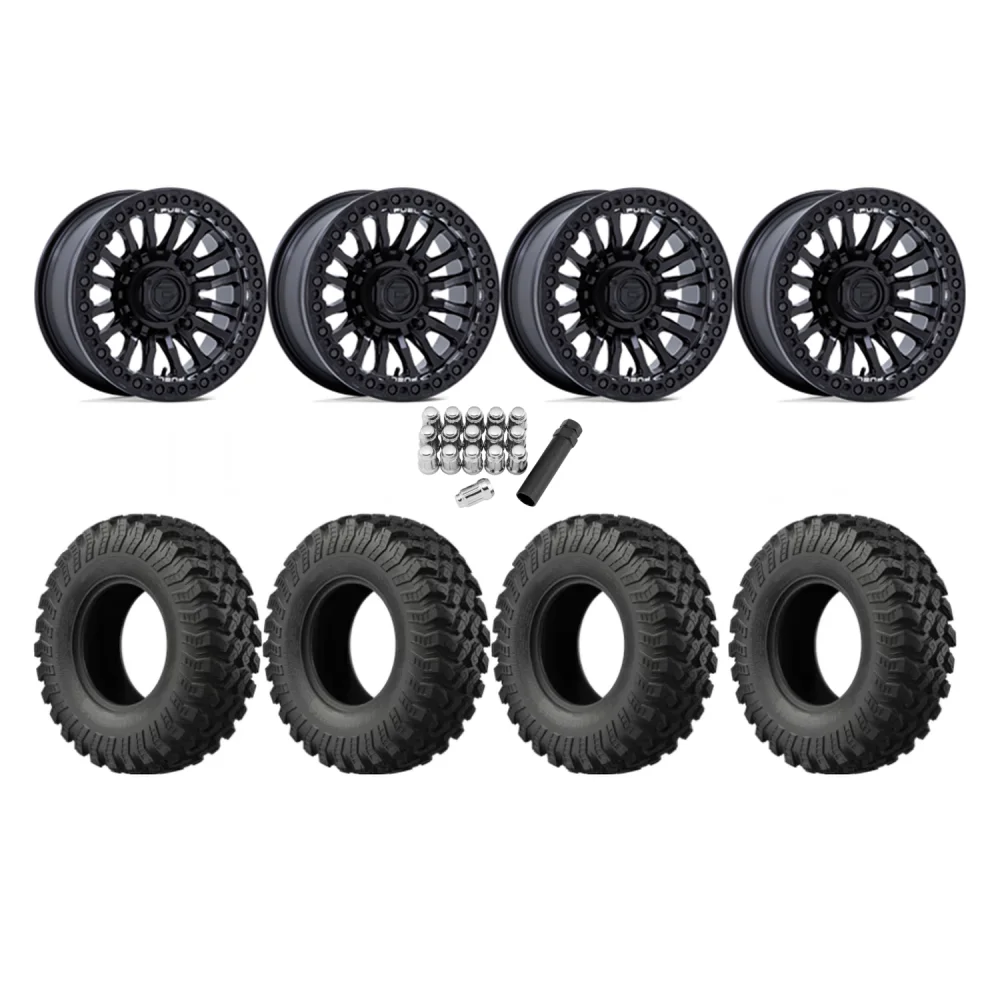 EFX MotoRally 28x10-15 Tires on Fuel Rincon Blackout Beadlock Wheels, complete kit