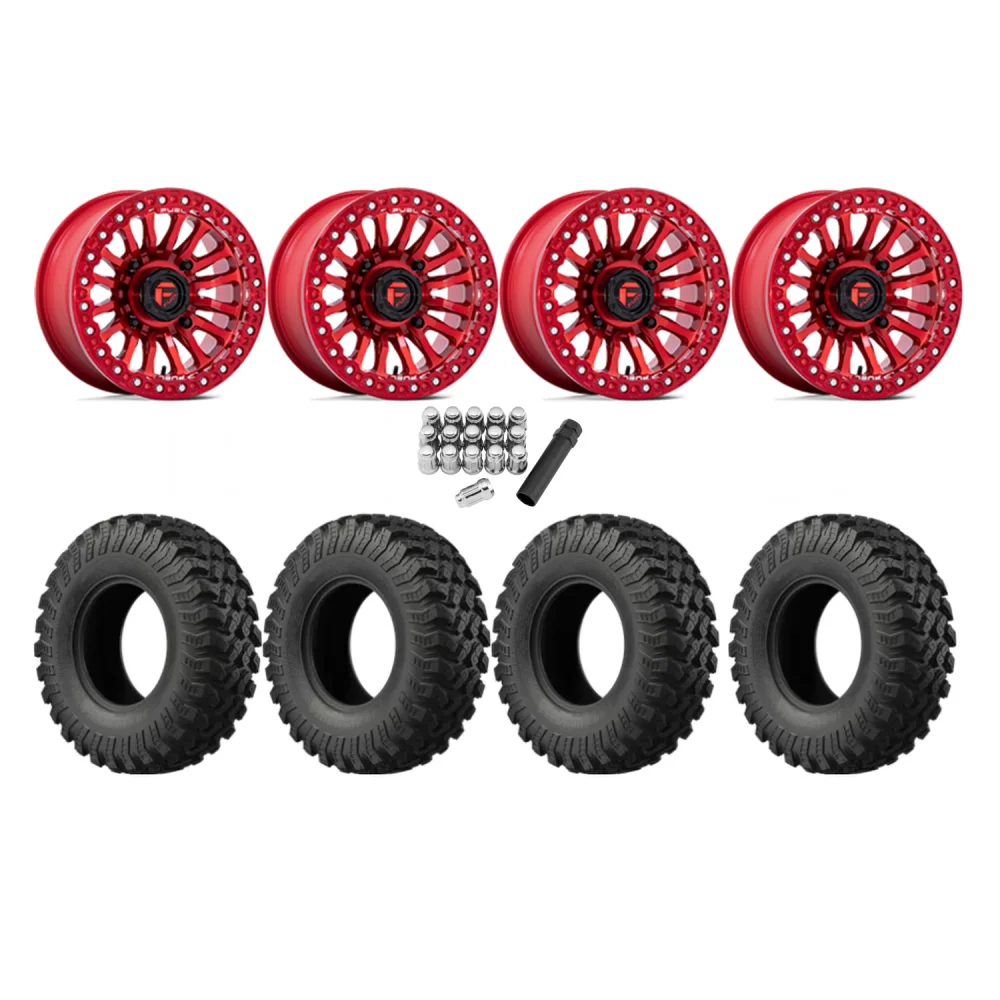 EFX MotoRally 28x10-15 Tires on Fuel Rincon Candy Red Beadlock Wheels, complete kit