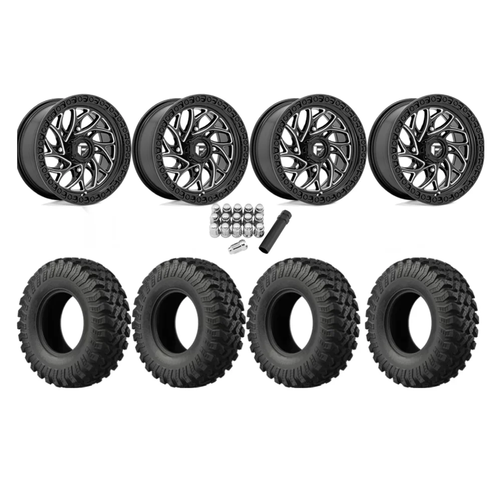 EFX MotoRally 35x10-15 Tires on Fuel Runner Gloss Black Milled Wheels, complete kit