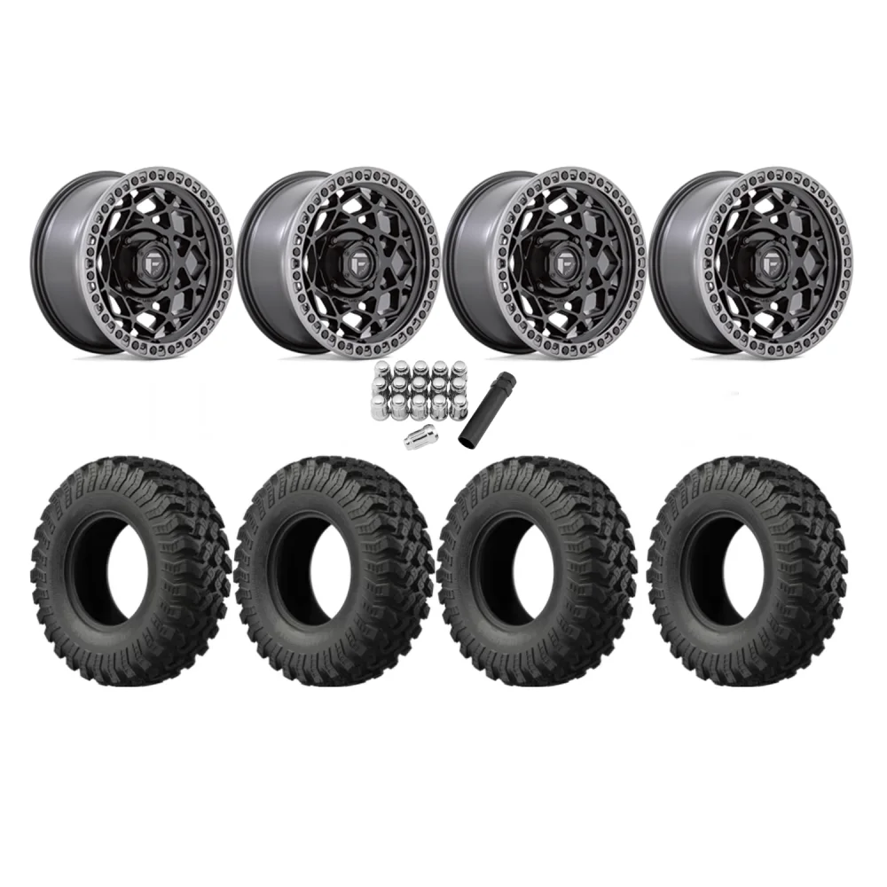 EFX MotoRally 33x10-15 Tires on Fuel Unit Matte Black Wheels, complete kit