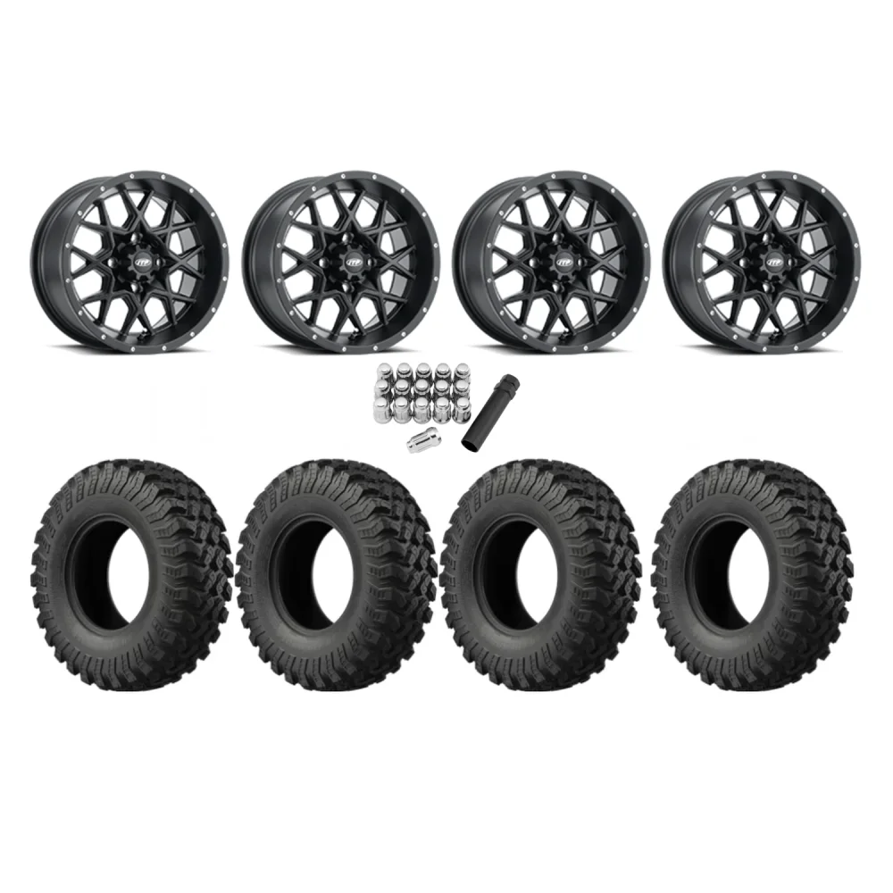 EFX MotoRally 32x10-14 Tires on ITP Hurricane Satin Black Wheels, complete kit