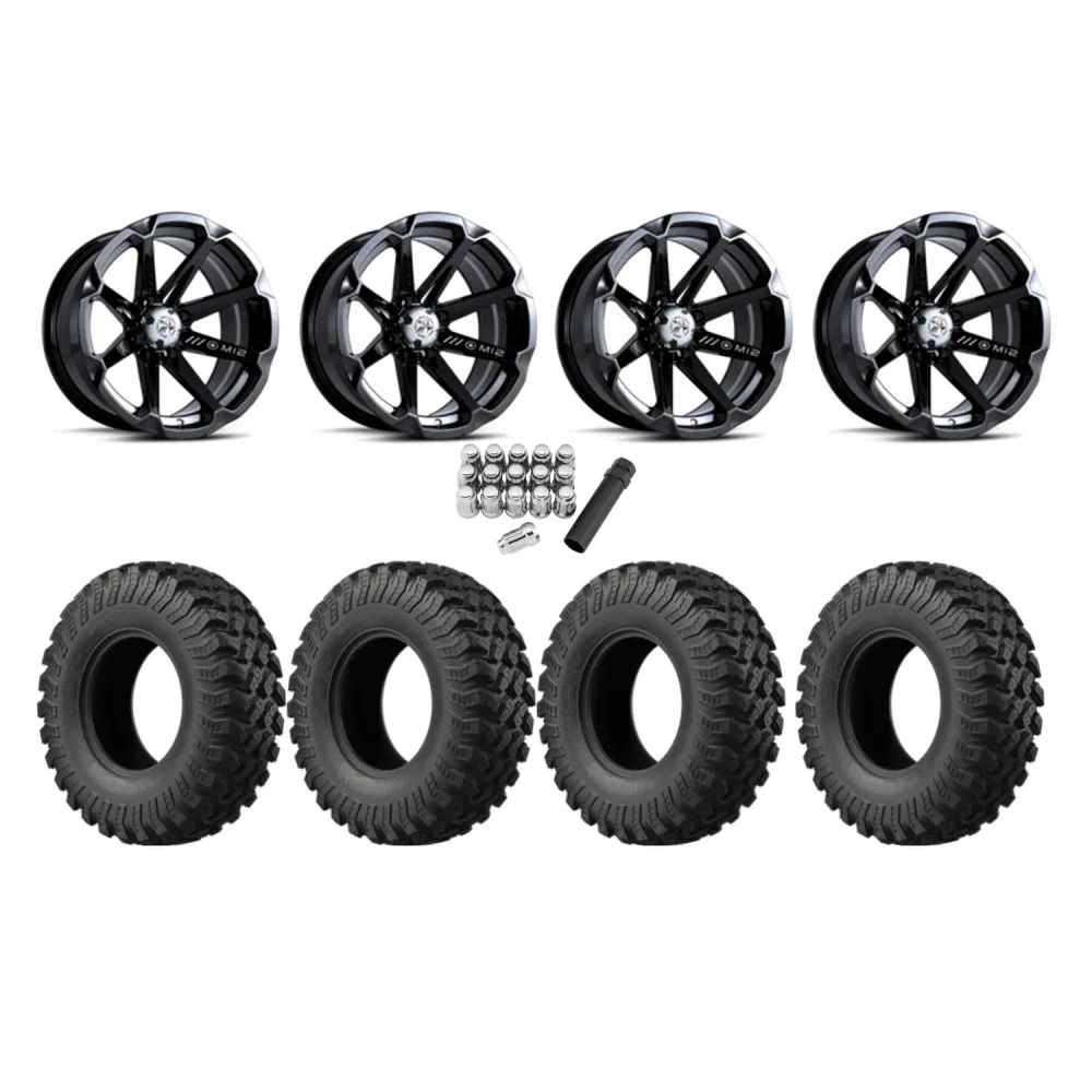 EFX MotoRally 28x10-15 Tires on MSA M12 Diesel Wheels, complete kit