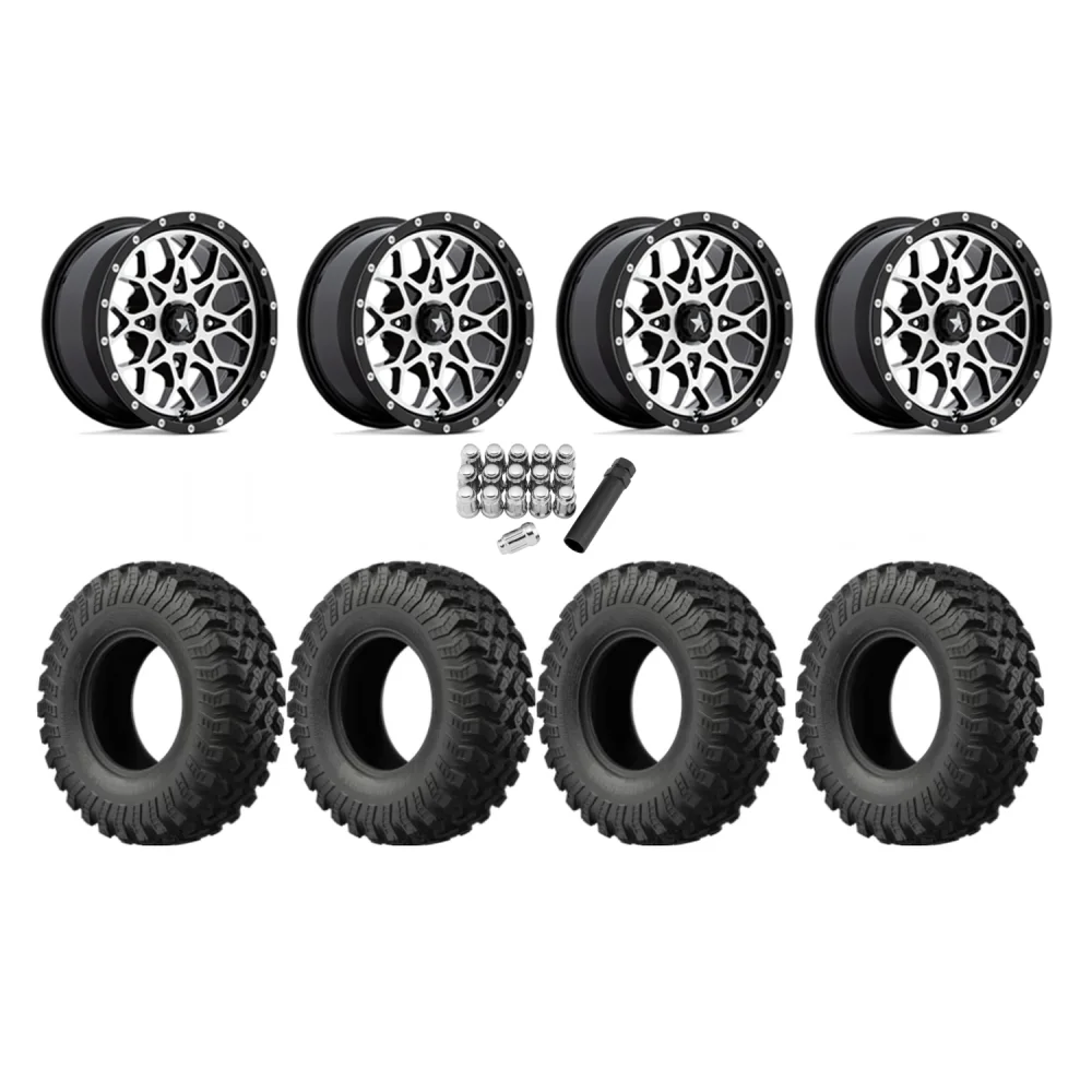 EFX MotoRally 30x10-14 Tires on MSA M45 Portal Machined Wheels, complete kit
