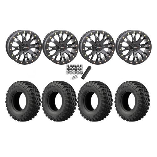 EFX MotoRally 28x10-15 Tires on SB-4 Matte Black Beadlock Wheels