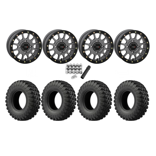 EFX MotoRally 30x10-14 Tires on SB-5 Gunmetal Grey Beadlock Wheels