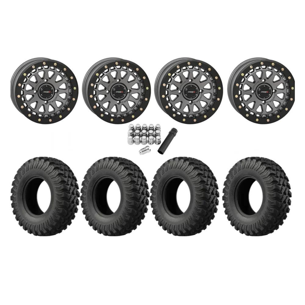 EFX MotoRally 33x10-15 Tires on SB-6 Gunmetal Grey Beadlock Wheels, complete kit