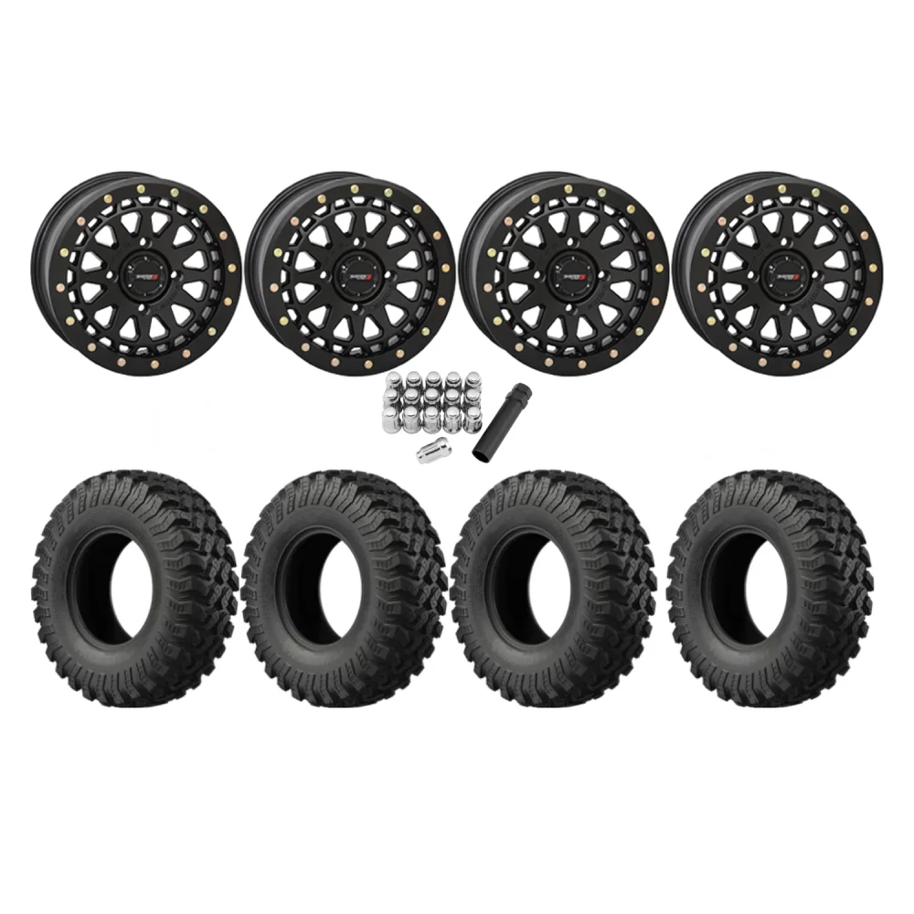 EFX MotoRally 33x10-15 Tires on SB-6 Matte Black Beadlock Wheels, complete kit