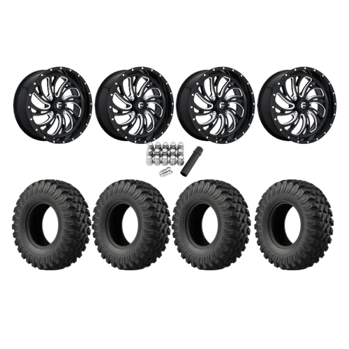 EFX MotoRally 35x10-18 Tires on Fuel Kompressor Gloss Black Milled Wheels
