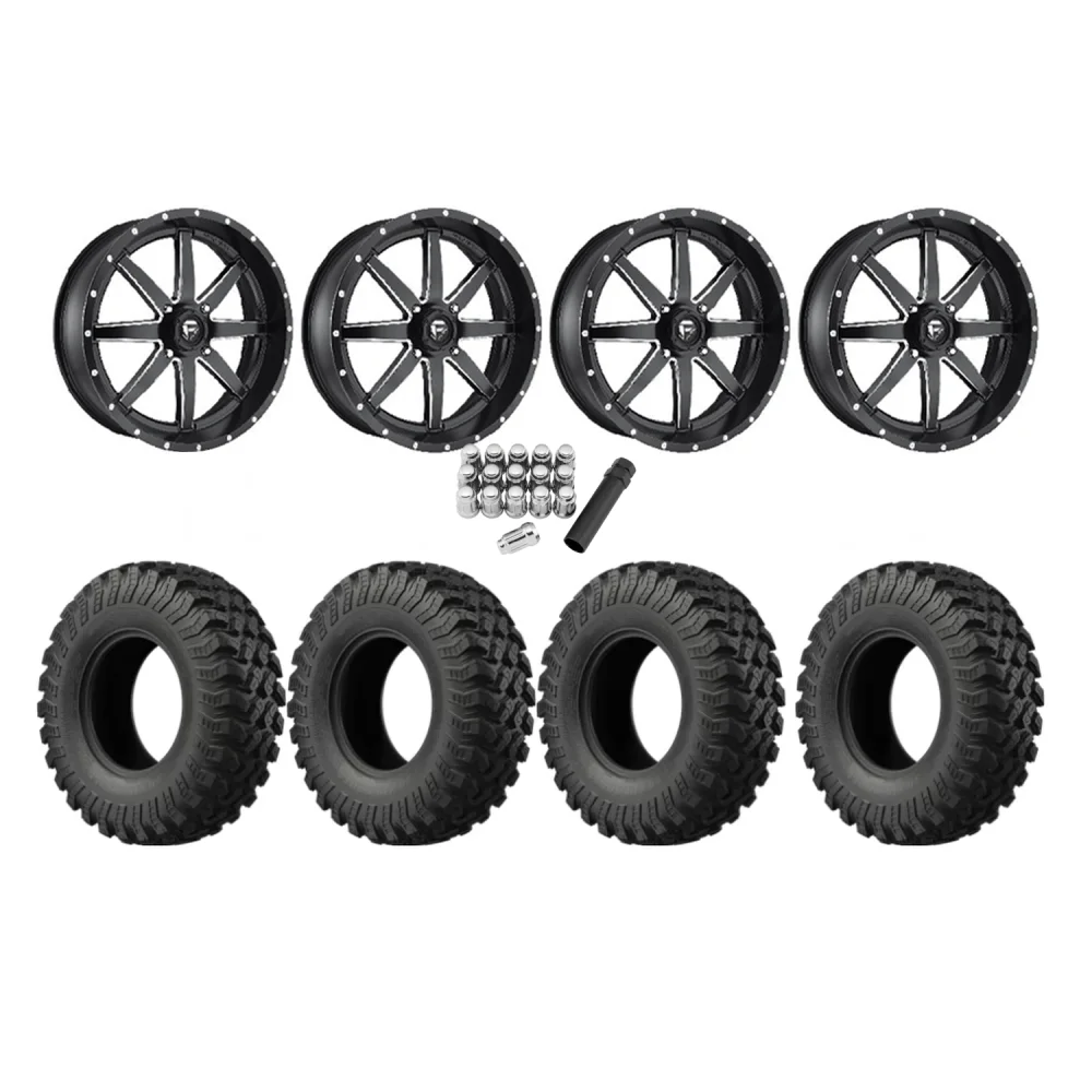 EFX MotoRally 35x10-18 Tires on Fuel Maverick Matte Black Milled Wheels, complete kit