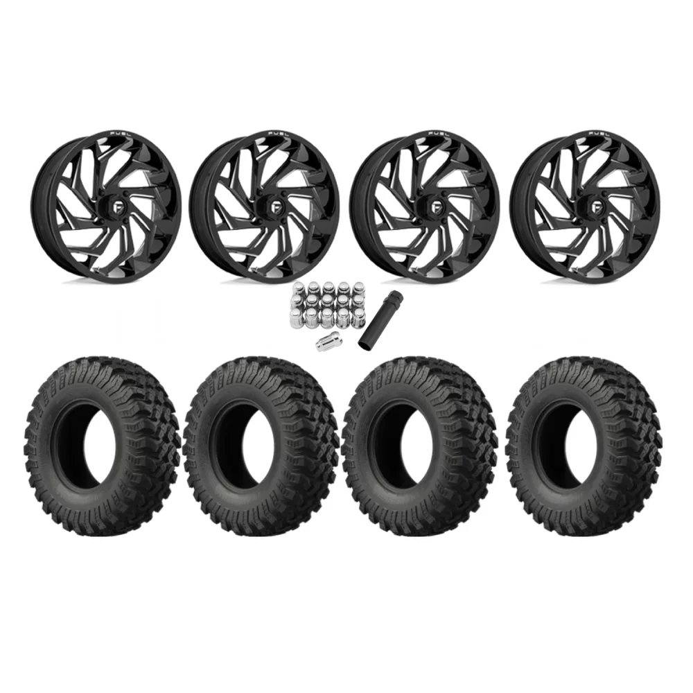 EFX MotoRally 35x10-18 Tires on Fuel Reaction Gloss Black Milled Wheels, complete kit