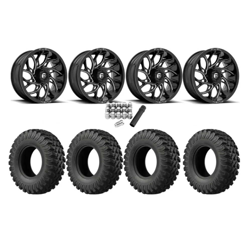 EFX MotoRally 35x10-18 Tires on Fuel Runner Gloss Black Milled Wheels, complete kit