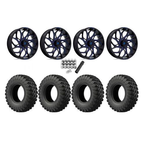 EFX MotoRally 35x10-18 Tires on Fuel Runner Candy Blue Wheels