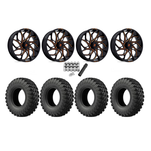 EFX MotoRally 35x10-18 Tires on Fuel Runner Candy Orange Wheels