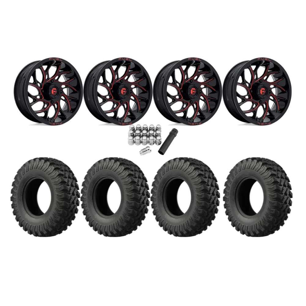 EFX MotoRally 37x10-18 Tires on Fuel Runner Candy Red Wheels, complete kit