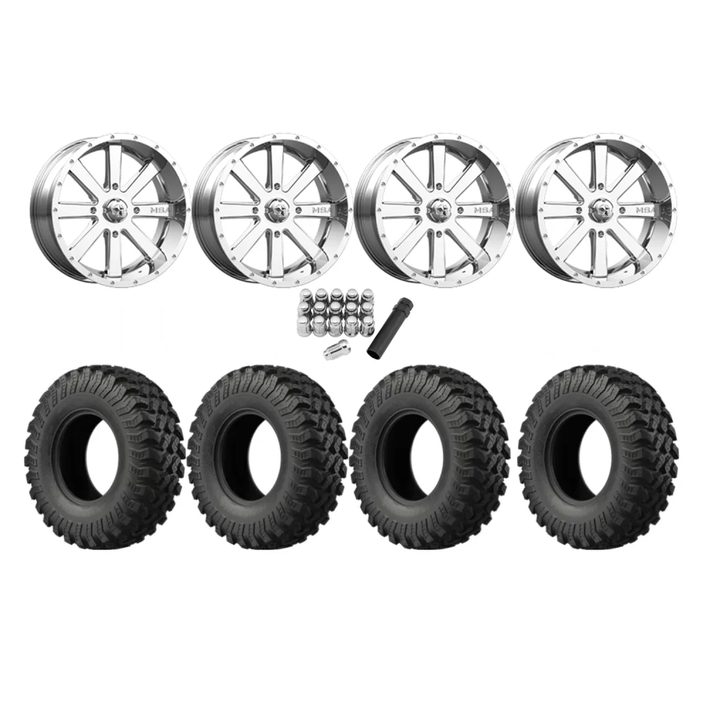 EFX MotoRally 35x10-18 Tires on MSA M34 Flash Chrome Wheels, complete kit