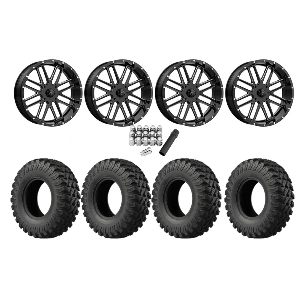 EFX MotoRally 37x10-18 Tires on MSA M35 Bandit Gloss Black Milled Wheels, complete kit