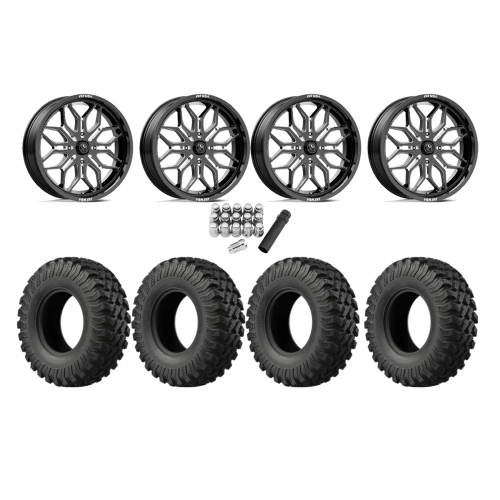 EFX MotoRally 35x10-18 Tires on MSA M47 Sniper Gloss Black Milled Wheels