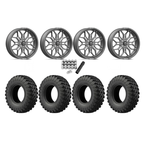 EFX MotoRally 35x10-18 Tires on MSA M47 Sniper Gunmetal Milled Wheels