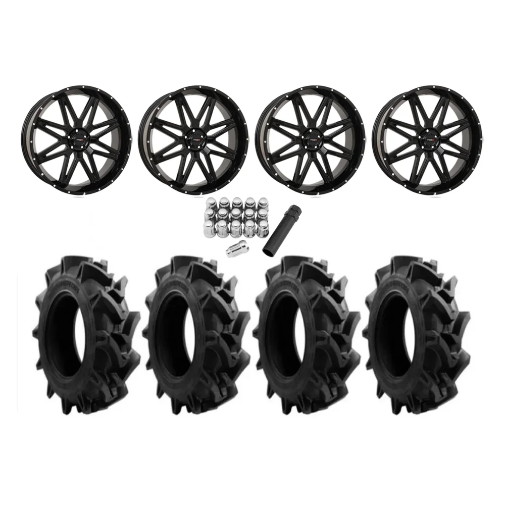 EFX Motohavok 45x10-24 Tires on ST-7 Gloss Black (24x9) Wheels, complete kit