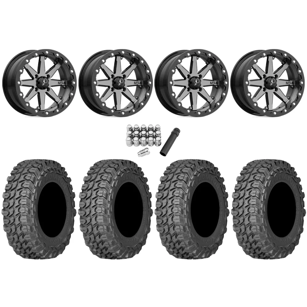 Gladiator X Comp ATR 28x10-14 (10ply) Radial Tires on MSA M21 Lok Gunmetal Beadlock Wheels, complete kit