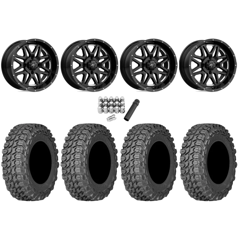 Gladiator X Comp ATR 28x10-14 (10ply) Radial Tires on MSA M26 Vibe Gloss Black Milled Wheels, complete kit