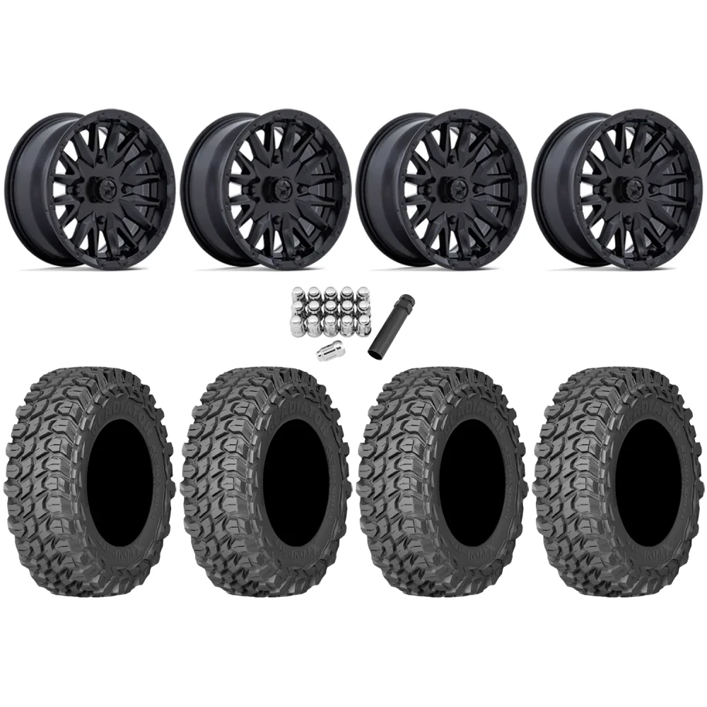 Gladiator X Comp ATR 28x10-14 (10ply) Radial Tires on MSA M49 Creed Matte Black Wheels, complete kit