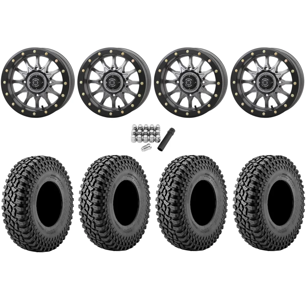 Incursion A/T 35x10-15 Tires on Frontline 223 Gunmetal Grey Beadlock Wheels, complete kit