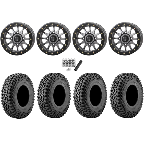 Incursion A/T 32x10-15 Tires on Frontline 223 Gunmetal Grey Beadlock Wheels