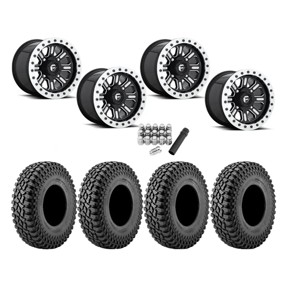 Incursion A/T 35x10-15 Tires on Fuel Hardline Gloss Black Milled Beadlock Wheels, complete kit
