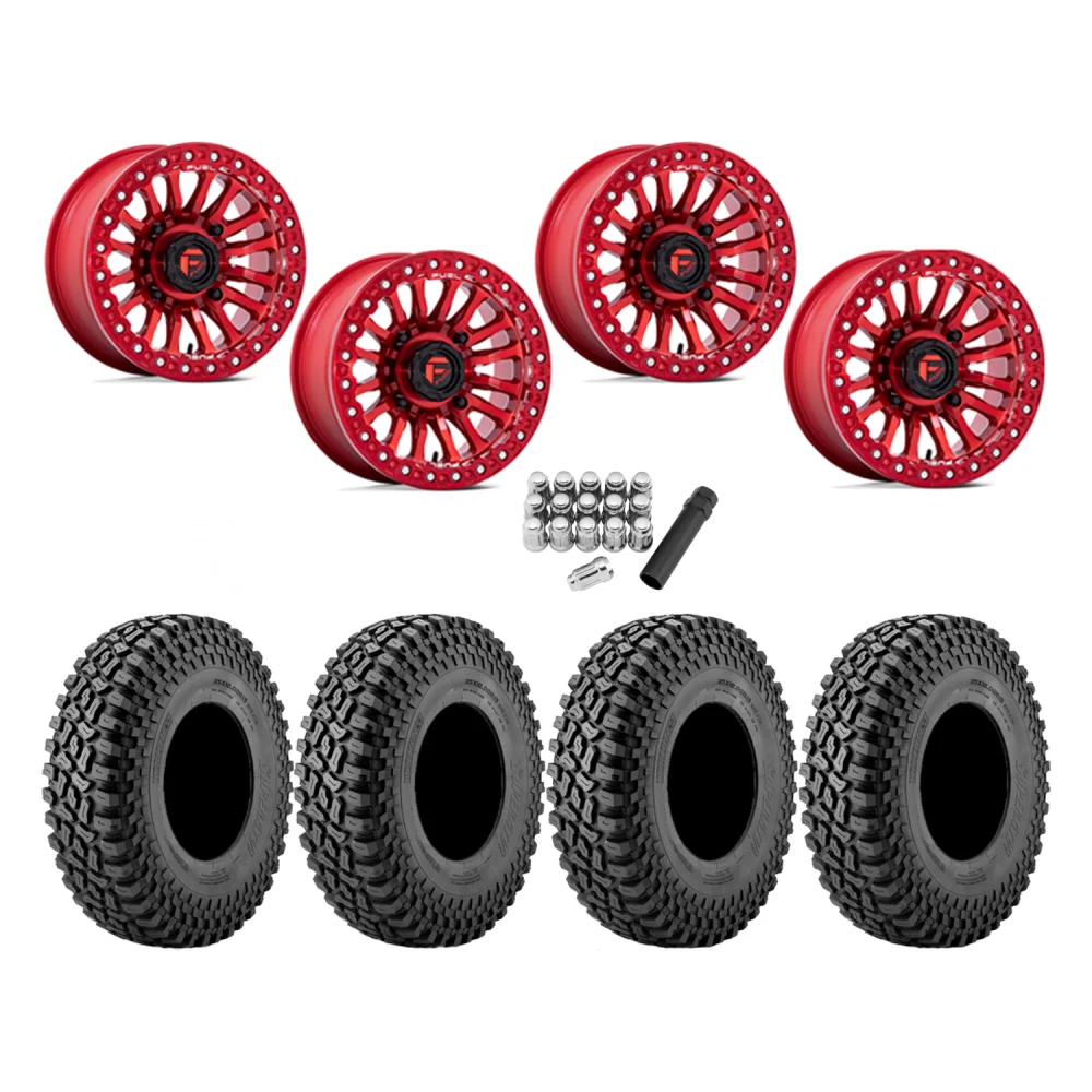 Incursion A/T 32x10-15 Tires on Fuel Rincon Candy Red Beadlock Wheels, complete kit