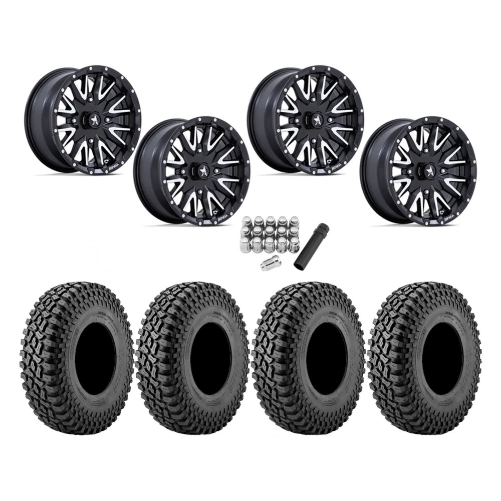Incursion A/T 32x10-14 Tires on MSA M49 Creed Matte Black & Machined Wheels, complete kit