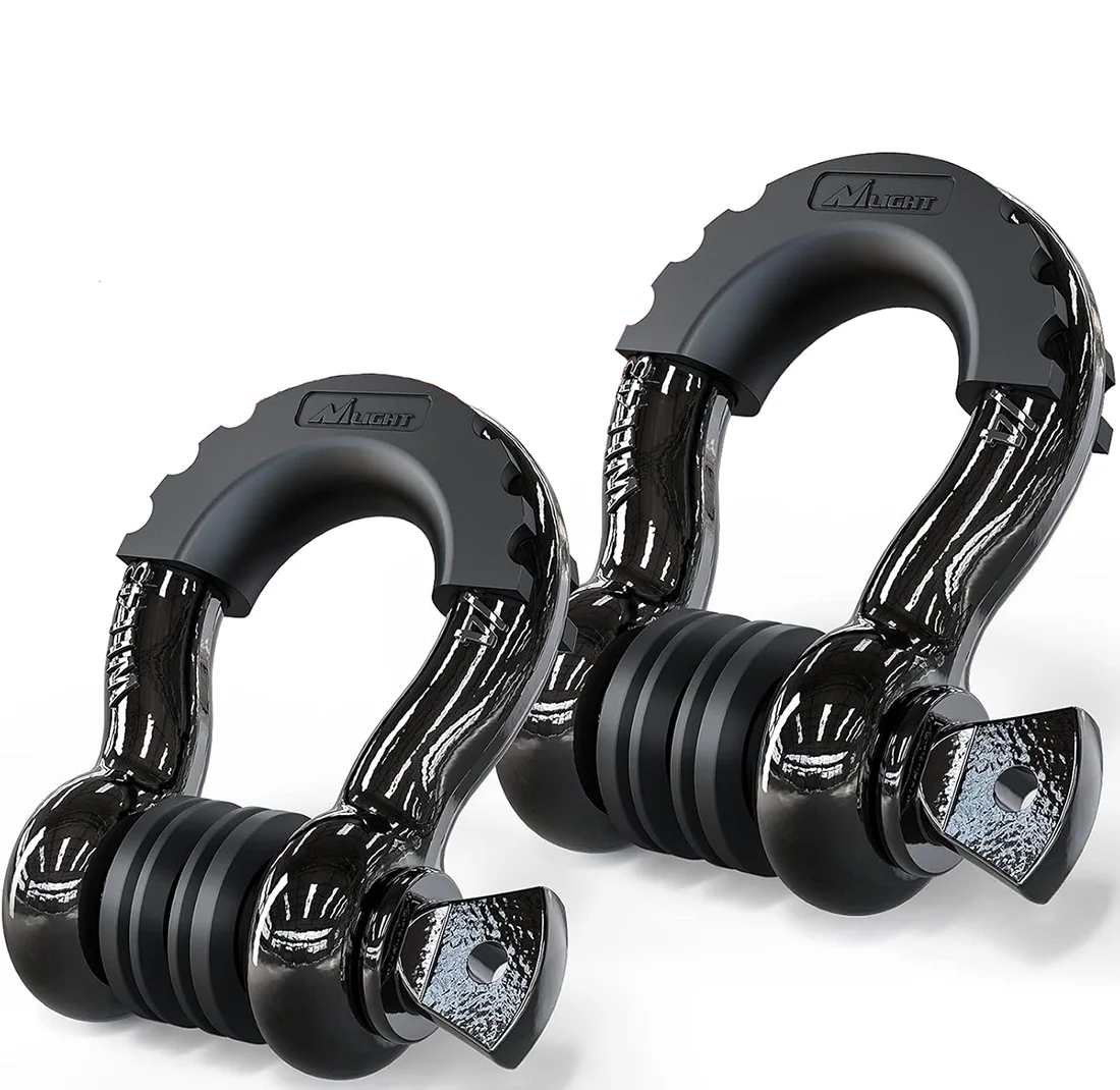 Two 3/4 inch heavy-duty steel D-ring shackles with screw pins