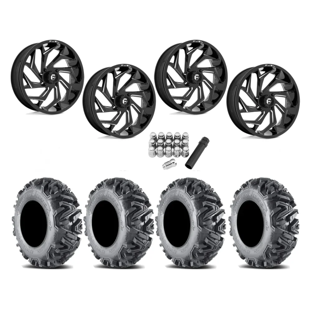 EFX MotoMTC 34x10-20 Tires on Fuel Reaction Gloss Black Milled Wheels, complete kit