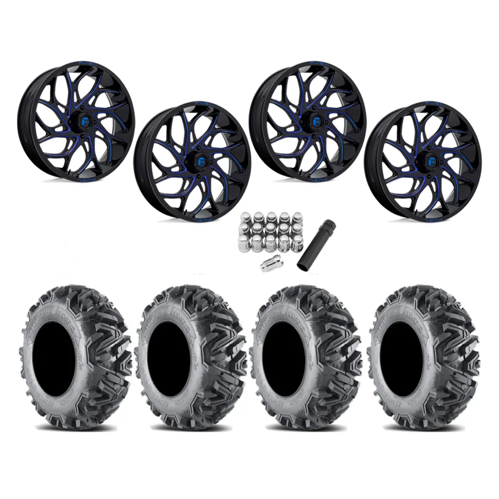 EFX MotoMTC 34x10-20 Tires on Fuel Runner Candy Blue Wheels, complete kit