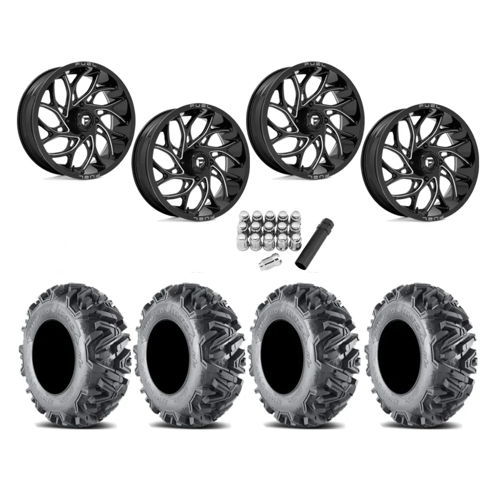 EFX MotoMTC 34x10-20 Tires on Fuel Runner Gloss Black Milled Wheels, complete kit