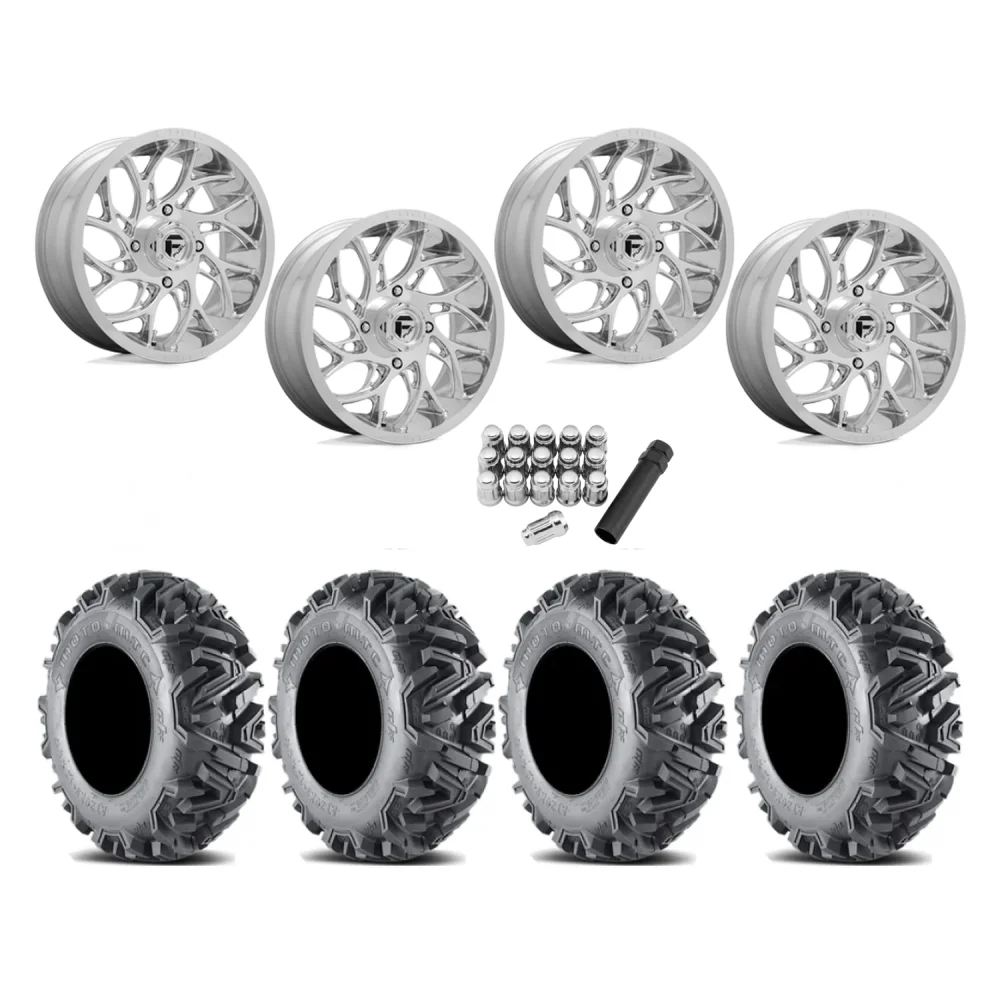 EFX MotoMTC 34x10-20 Tires on Fuel Runner Polished Wheels, complete kit