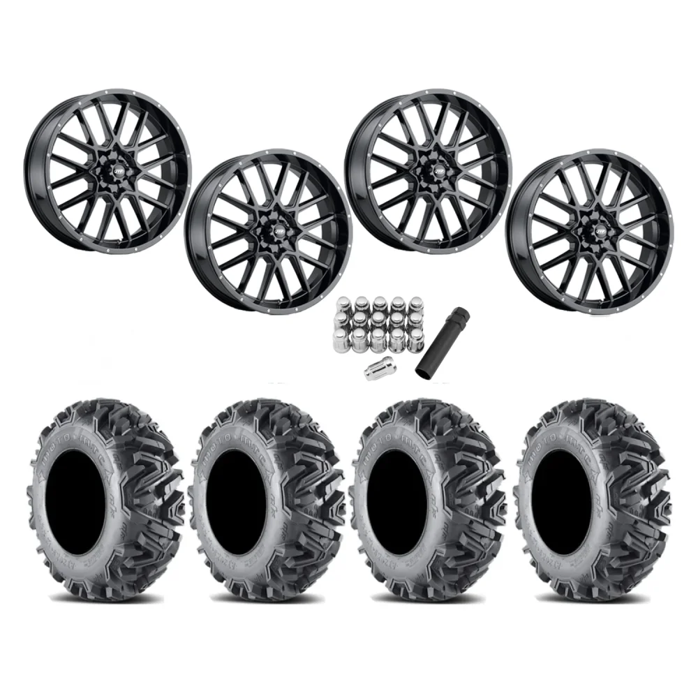 EFX MotoMTC 32x10-18 Tires on ITP Hurricane Gloss Black Wheels, complete kit