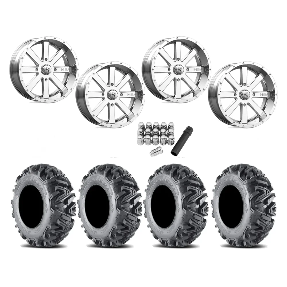 EFX MotoMTC 34x10-20 Tires on MSA M34 Flash Chrome Wheels, complete kit