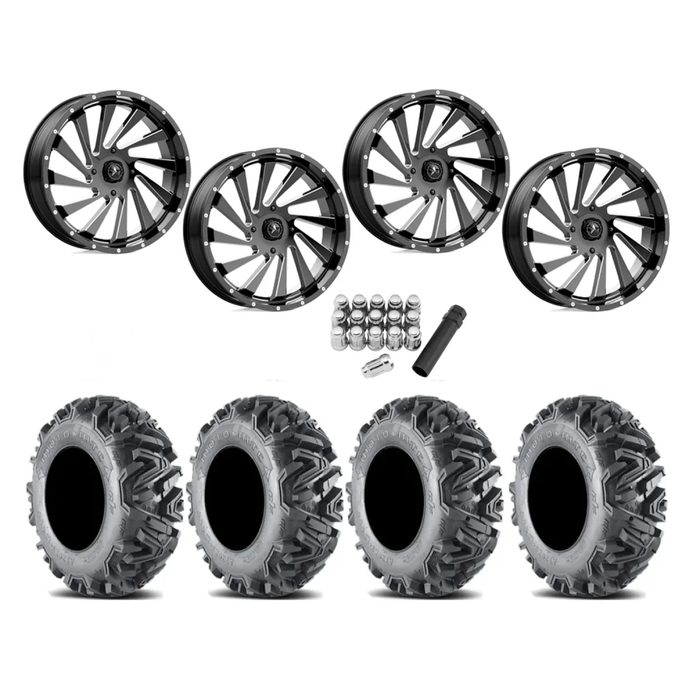 EFX MotoMTC 34x10-20 Tires on MSA M46 Blade Gloss Black Milled Wheels, complete kit