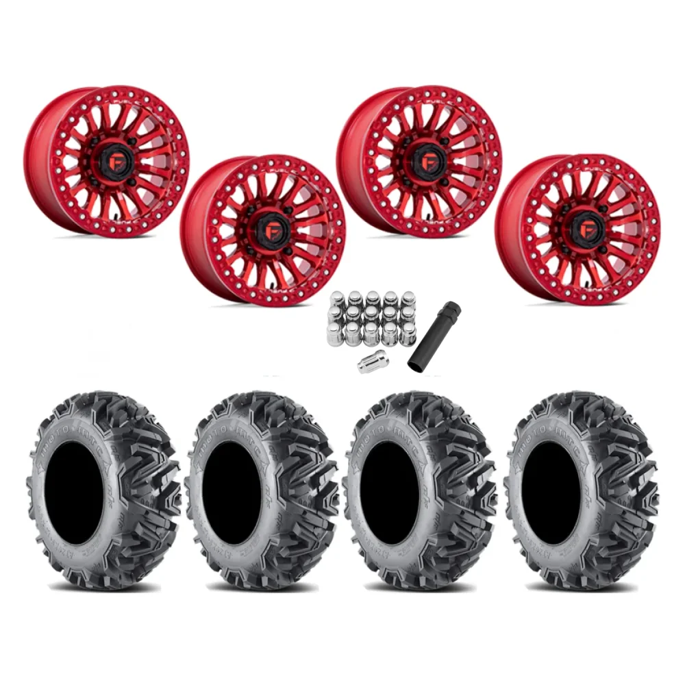 EFX MotoMTC 28x10-15 Tires on Fuel Rincon Candy Red Beadlock Wheels, complete kit